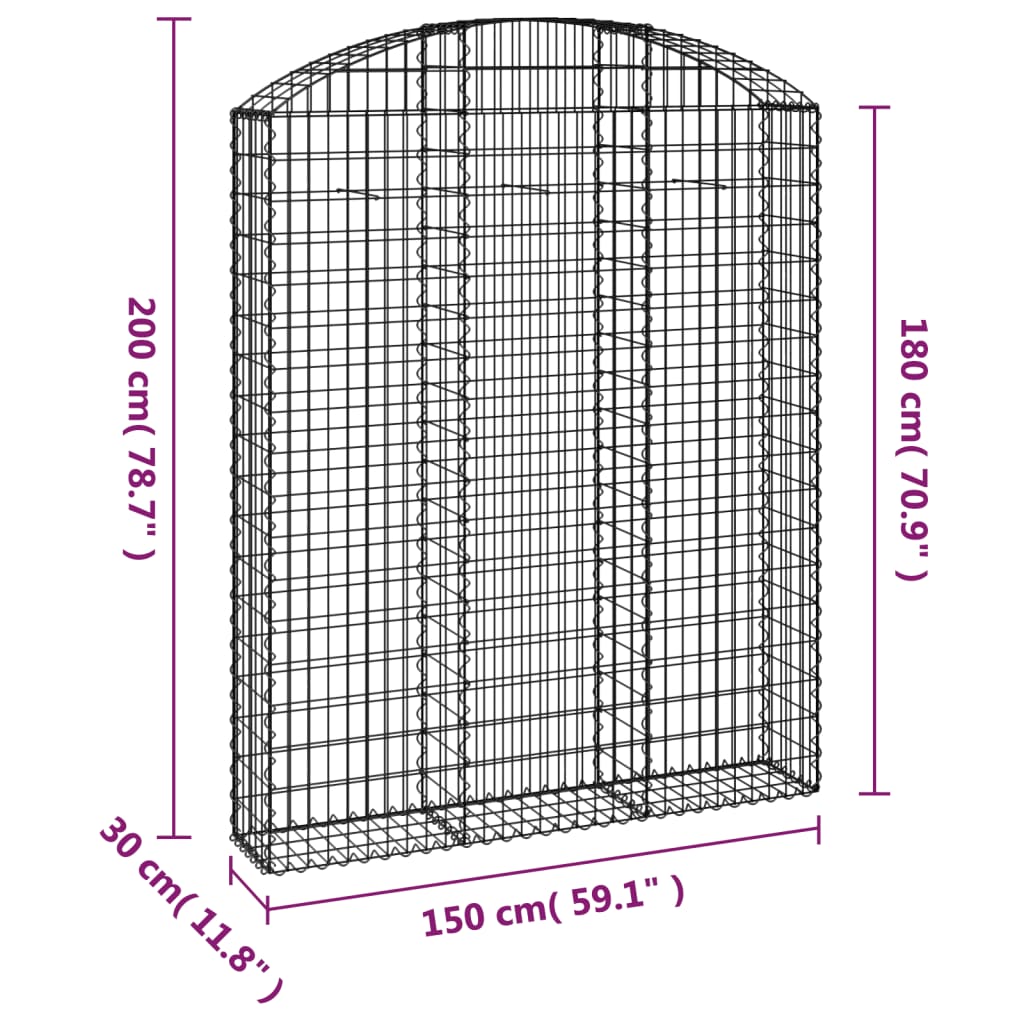 Gabionska košara s lukom 150x30x180/200 cm pocinčano željezo