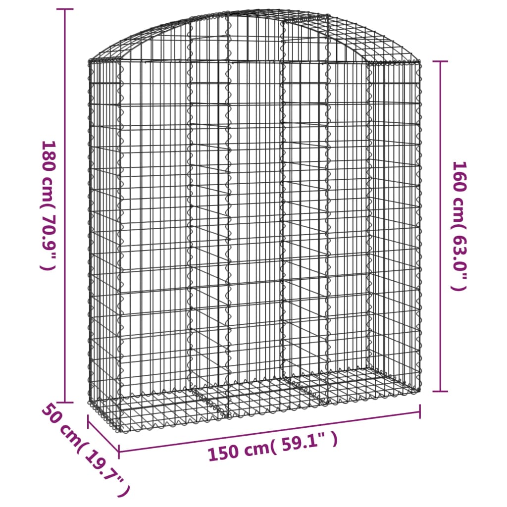 Gabionska košara s lukom 150x50x160/180 cm pocinčano željezo