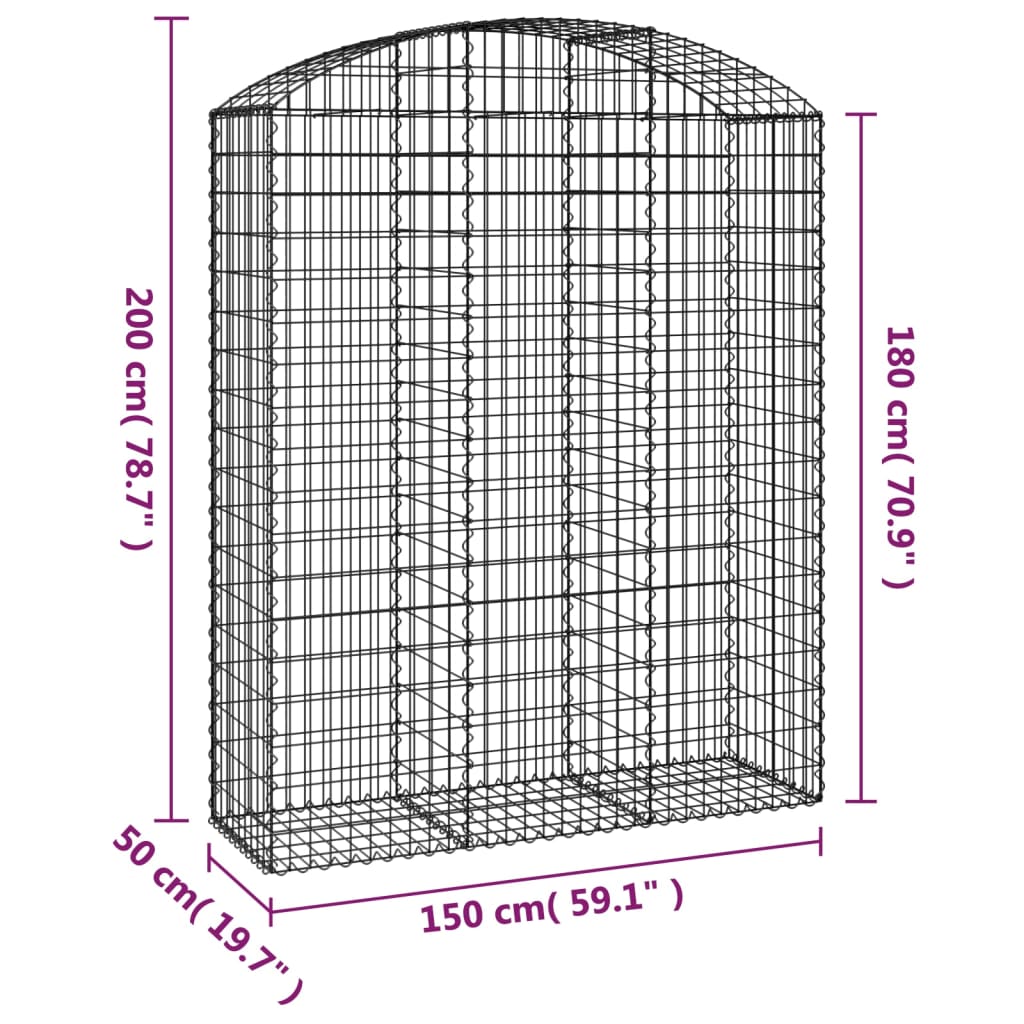 Gabionska košara s lukom 150x50x180/200 cm pocinčano željezo