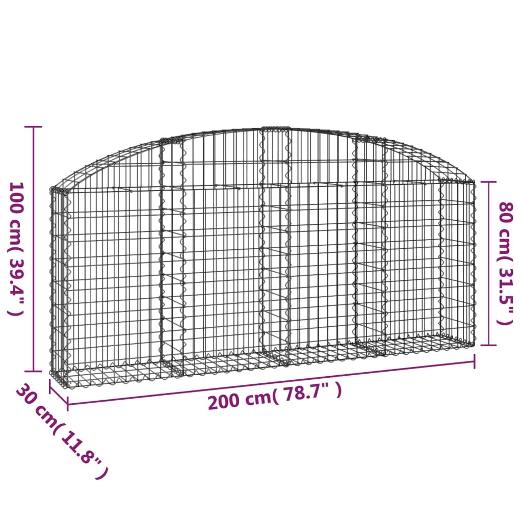 Gabionska košara s lukom 200 x 30 x 80/100 cm pocinčano željezo