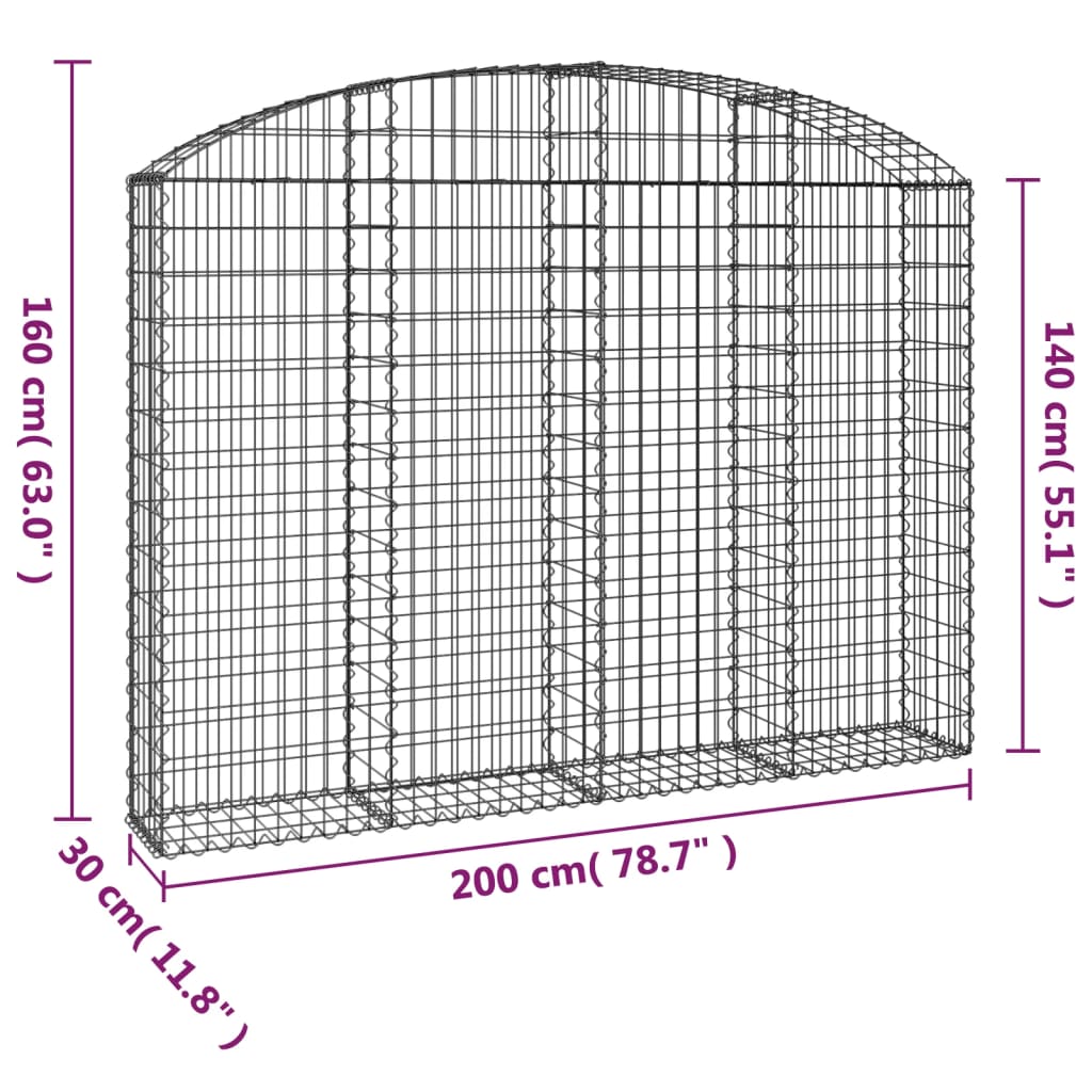Gabionska košara s lukom 200x30x140/160 cm pocinčano željezo