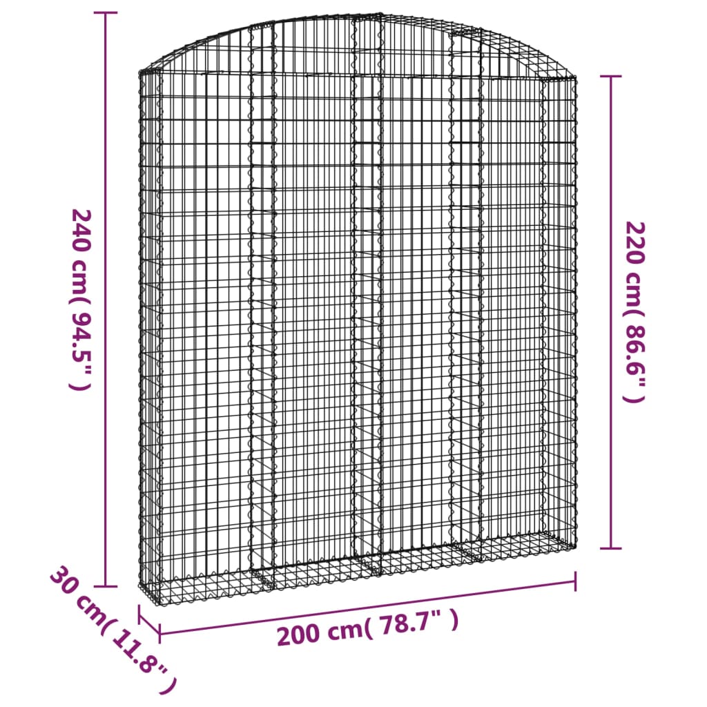 Gabionska košara s lukom 200x30x220/240 cm pocinčano željezo