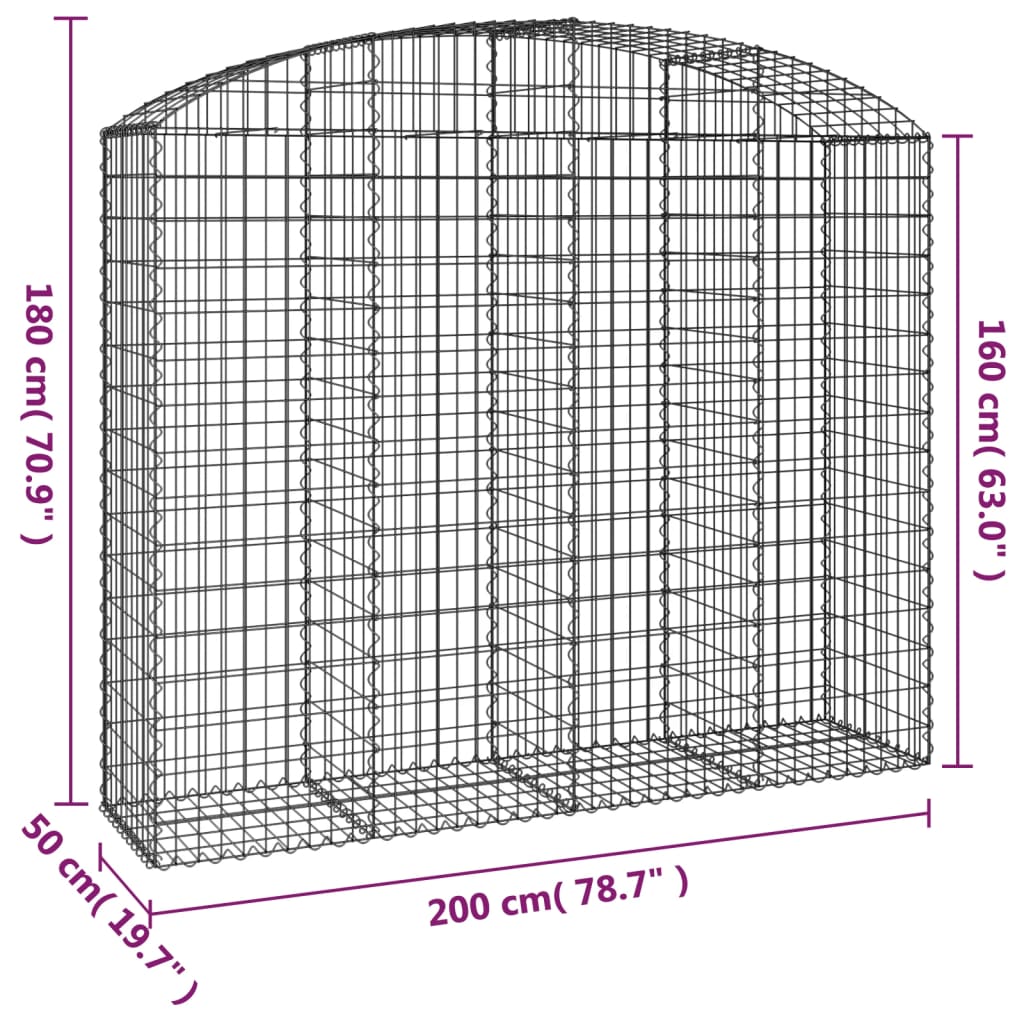 Gabionska košara s lukom 200x50x160/180 cm pocinčano željezo