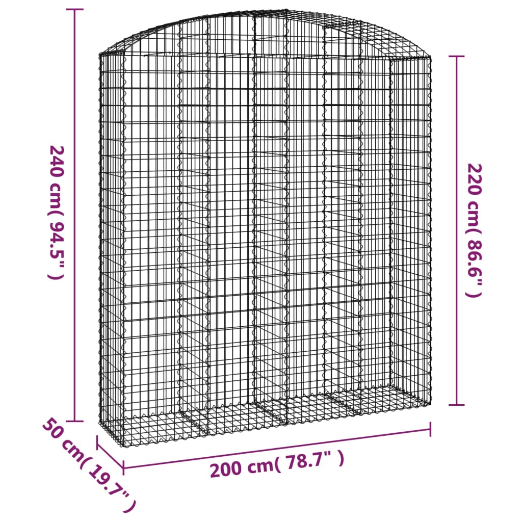 Gabionska košara s lukom 200x50x220/240 cm pocinčano željezo