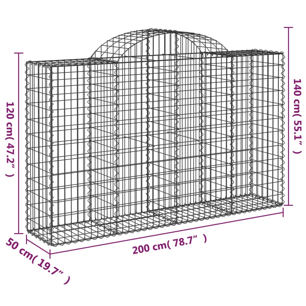 Gabionska košara s lukom 200x50x120/140 cm pocinčano željezo