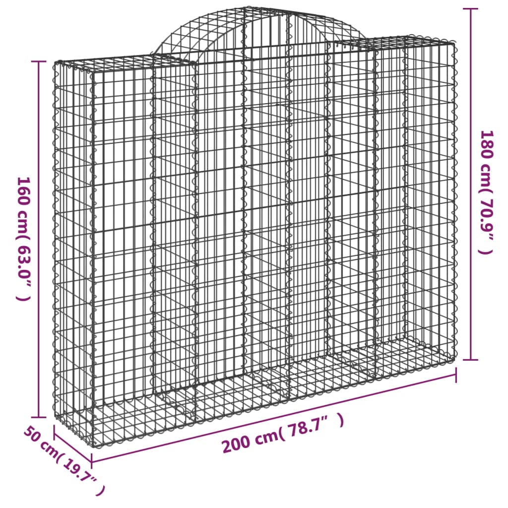 Gabionska košara s lukom 200x50x160/180 cm pocinčano željezo