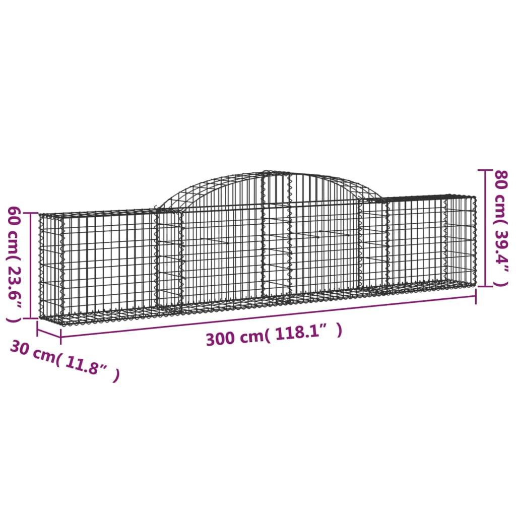 Gabionska košara s lukom 300 x 30 x 60/80 cm pocinčano željezo