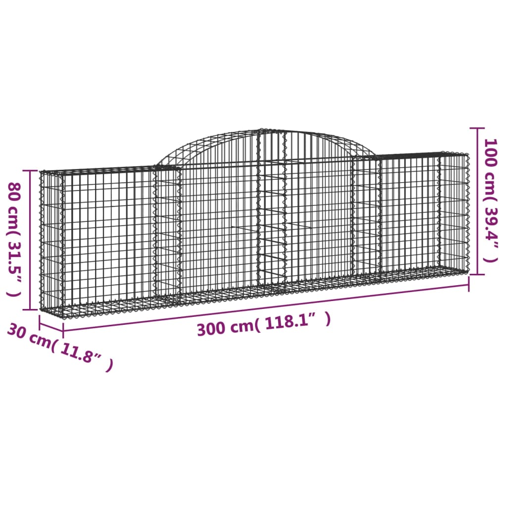 Gabionska košara s lukom 300x30x80/100 cm pocinčano željezo