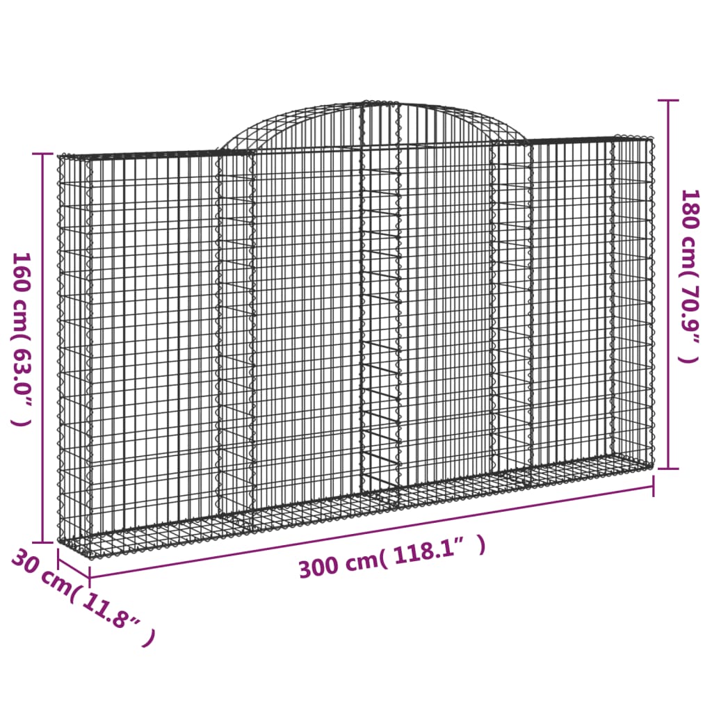 Gabionska košara s lukom 300x30x160/180 cm pocinčano željezo