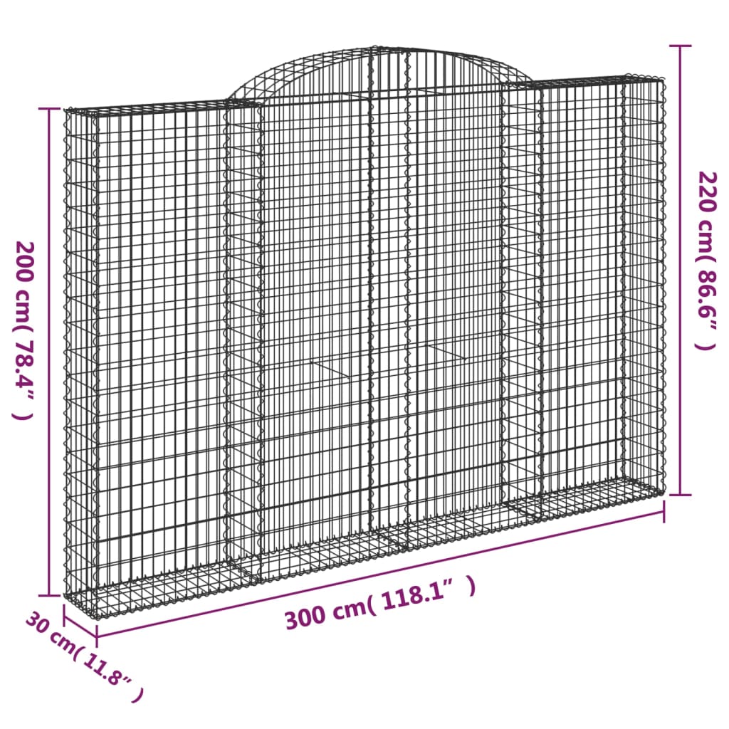Gabionska košara s lukom 300x30x200/220 cm pocinčano željezo