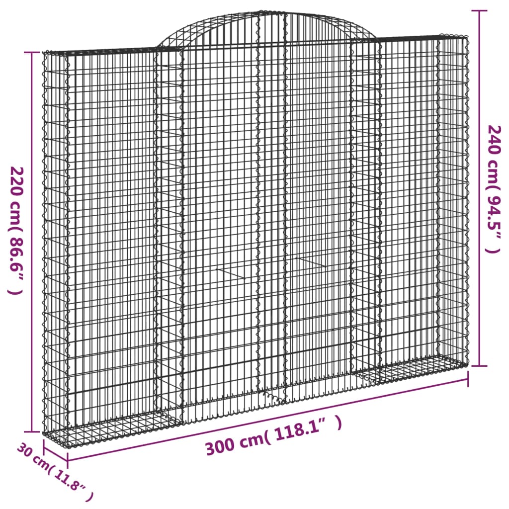 Gabionska košara s lukom 300x30x220/240 cm pocinčano željezo