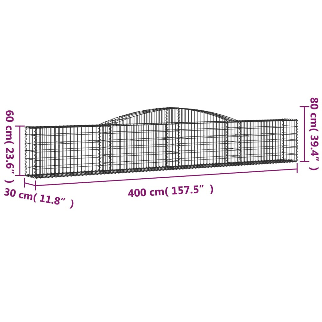 Gabionska košara s lukom 400x30x60/80 cm pocinčano željezo