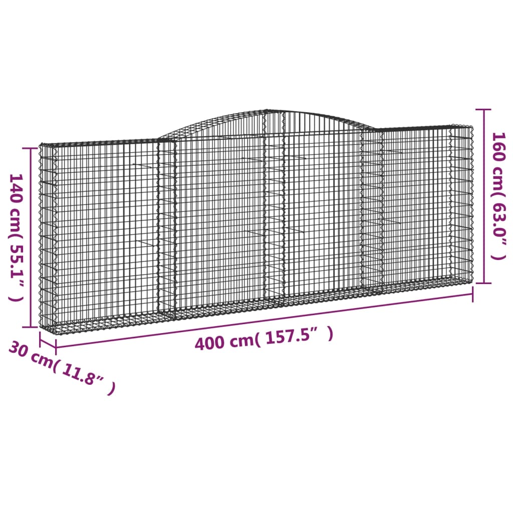 Gabionska košara s lukom 400x30x140/160 cm pocinčano željezo