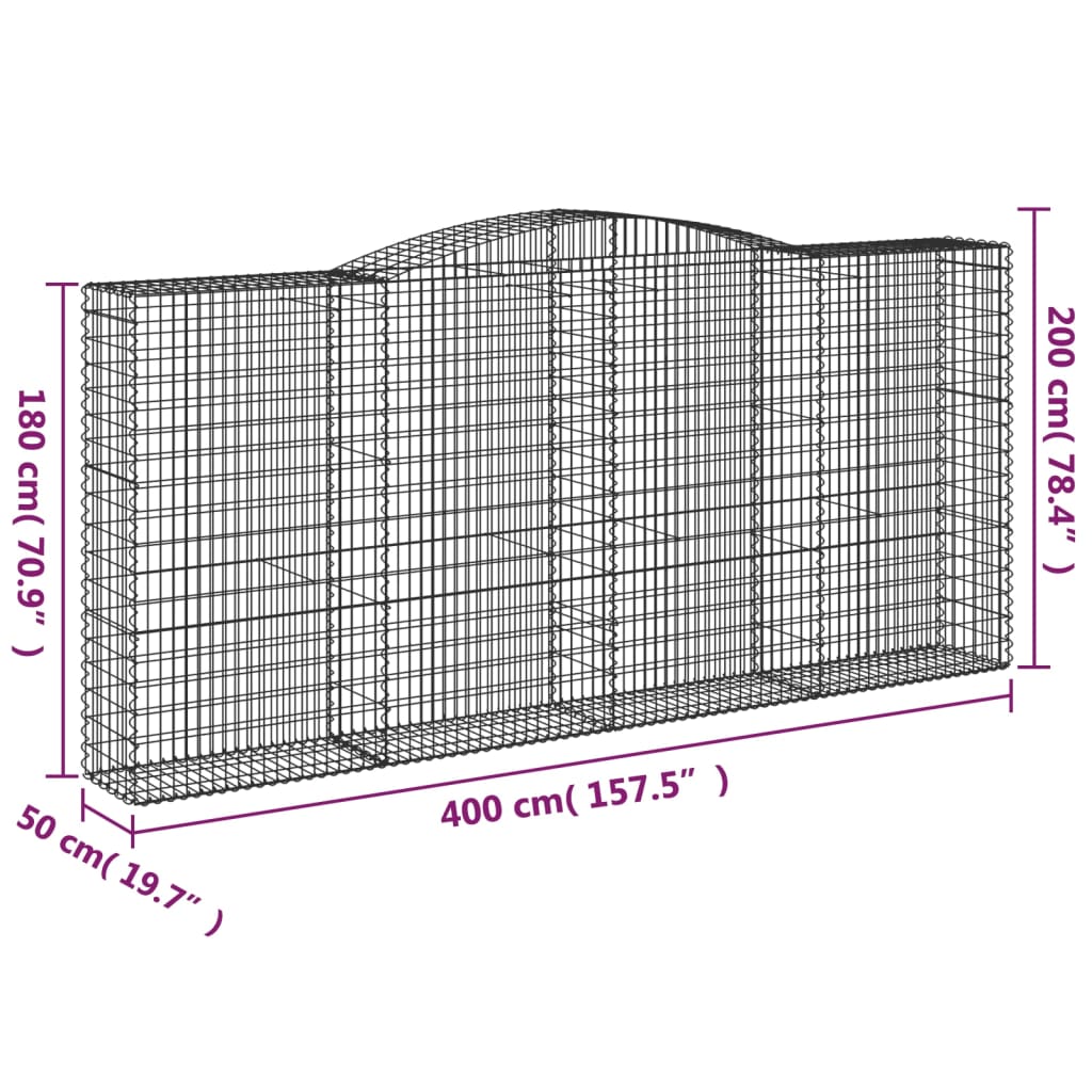 Gabionska košara s lukom 400x50x180/200 cm pocinčano željezo