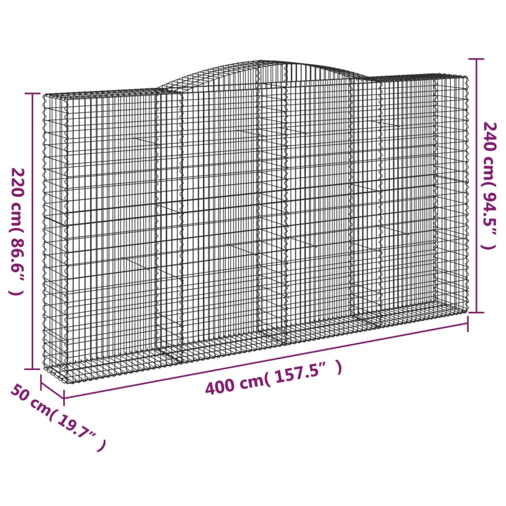 Gabionska košara s lukom 400x50x220/240 cm pocinčano željezo