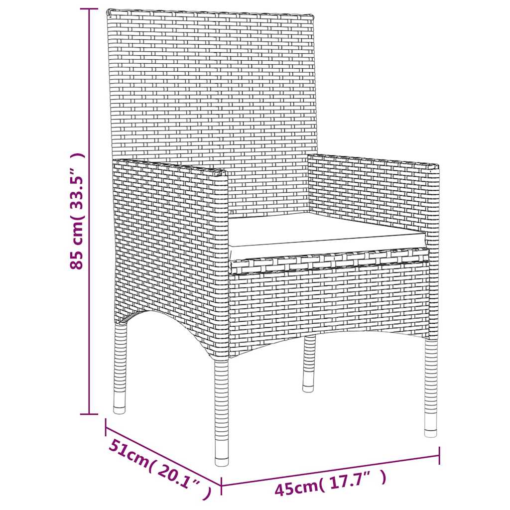 6-dijelna vrtna garnitura od poliratana s jastucima crna