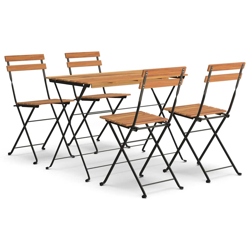 5-dijelni sklopivi bistro set masivno bagremovo drvo i čelik