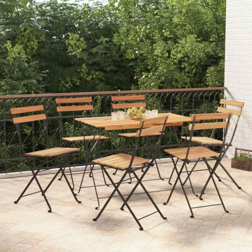 7-dijelni sklopivi bistro set masivno bagremovo drvo i čelik