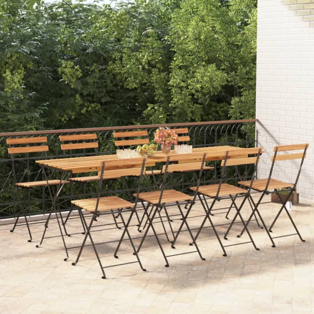 Sklopive bistro stolice 8 kom od masivne tikovine i čelika