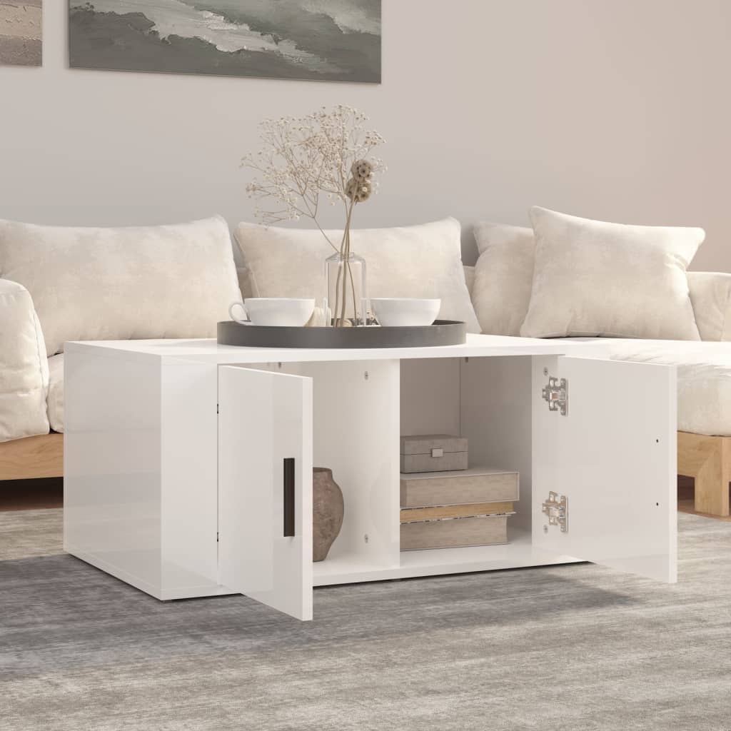 Stolić za kavu sjajni bijeli 80 x 50 x 36 cm konstruirano drvo