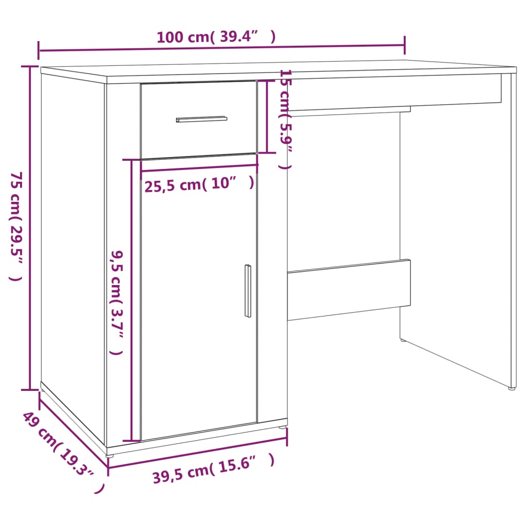 Radni stol boja hrasta sonome 100x49x75 cm konstruirano drvo