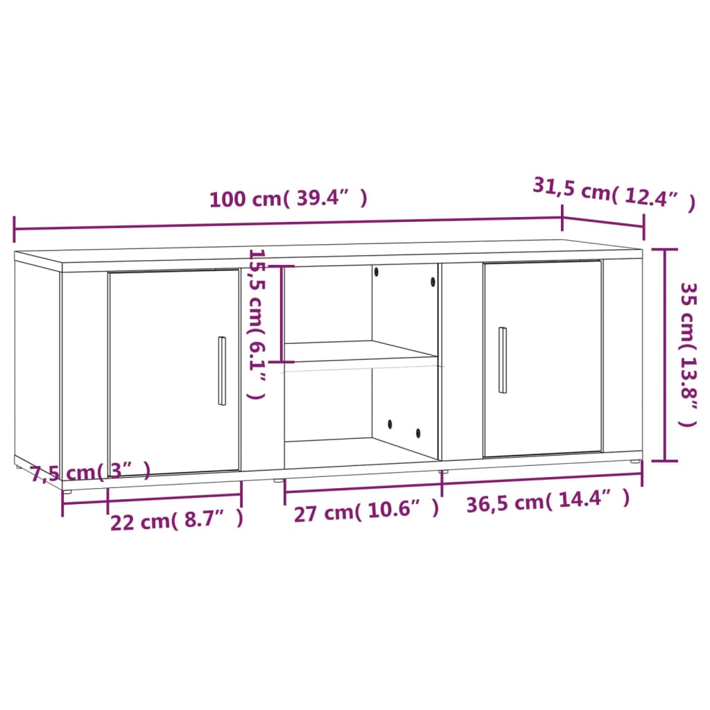 TV ormarić boja betona 100x31,5x35 cm od konstruiranog drva