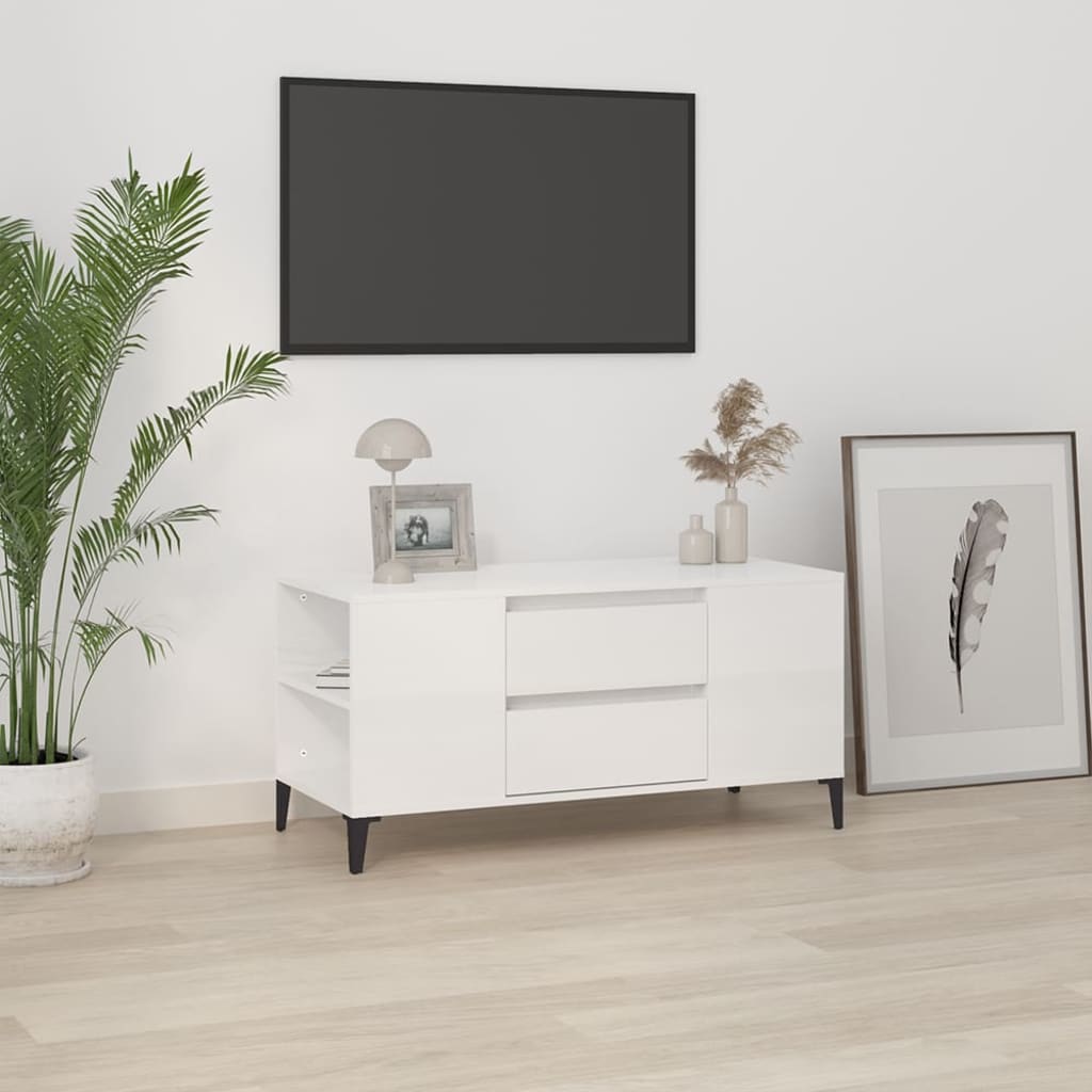 TV ormarić sjajni bijeli 102 x 44,5 x 50 cm konstruirano drvo