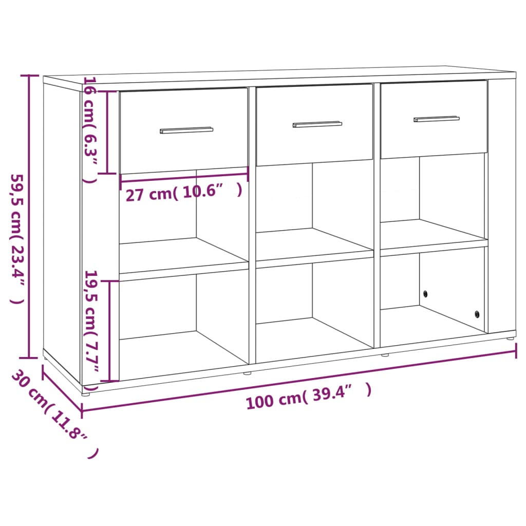 Komoda boja dimljenog hrasta 100x30x59,5 cm konstruirano drvo
