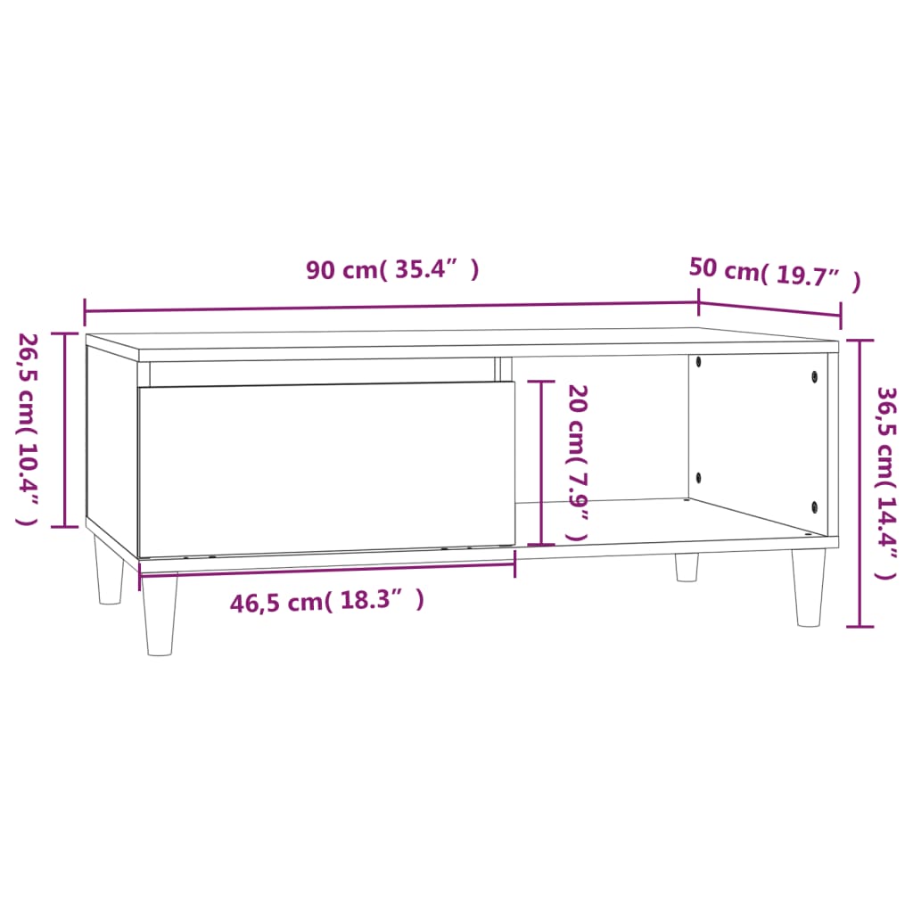 Stolić za kavu crni 90 x 50 x 36,5 cm od konstruiranog drva