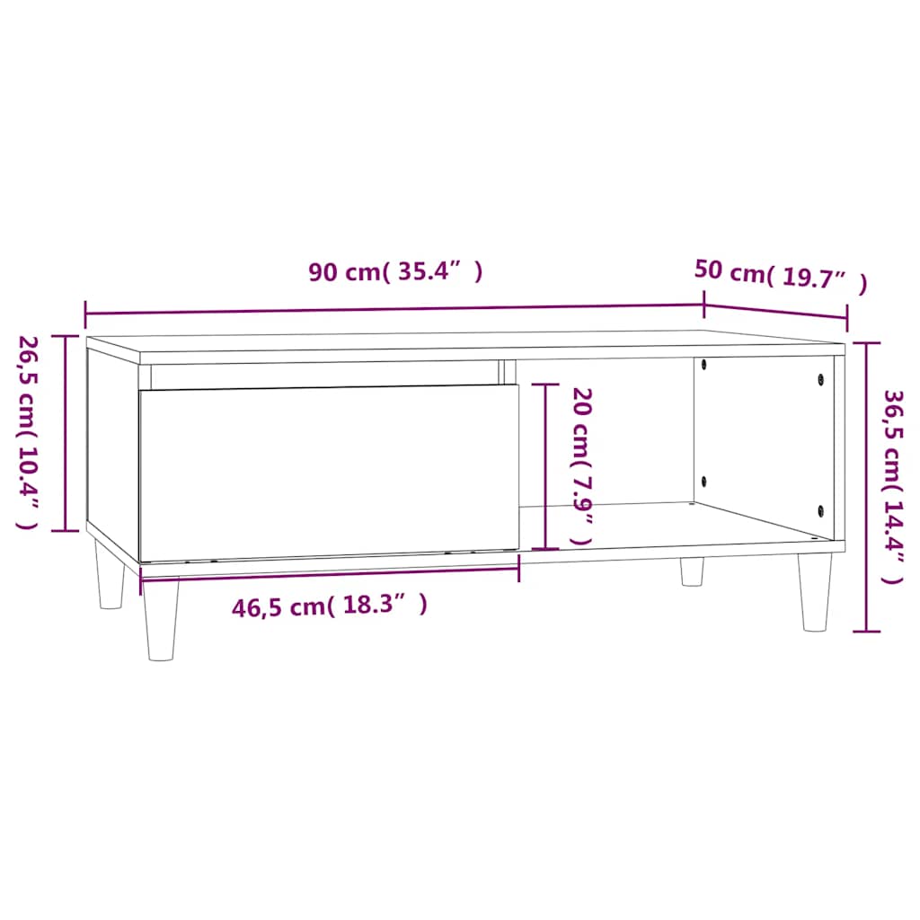 Stolić za kavu boja sivog hrasta 90x50x36,5cm konstruirano drvo