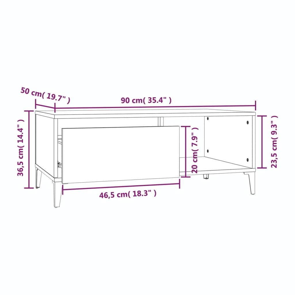Stolić za kavu boja sivog hrasta 90x50x36,5cm konstruirano drvo