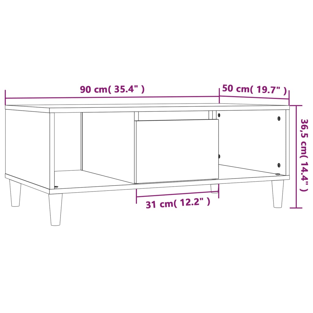 Stolić za kavu boja hrasta 90x50x36,5 cm konstruirano drvo