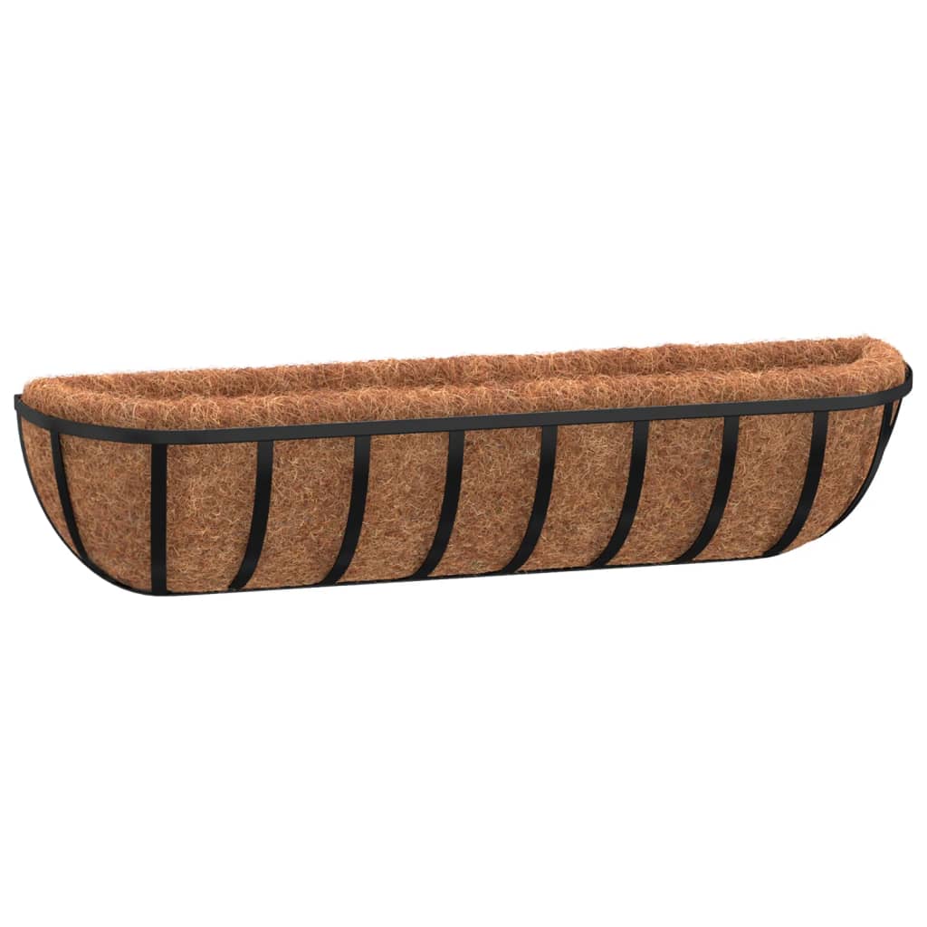 Zidna korita crna 2 kom obloge od kokosa 91x20x23 cm čelična