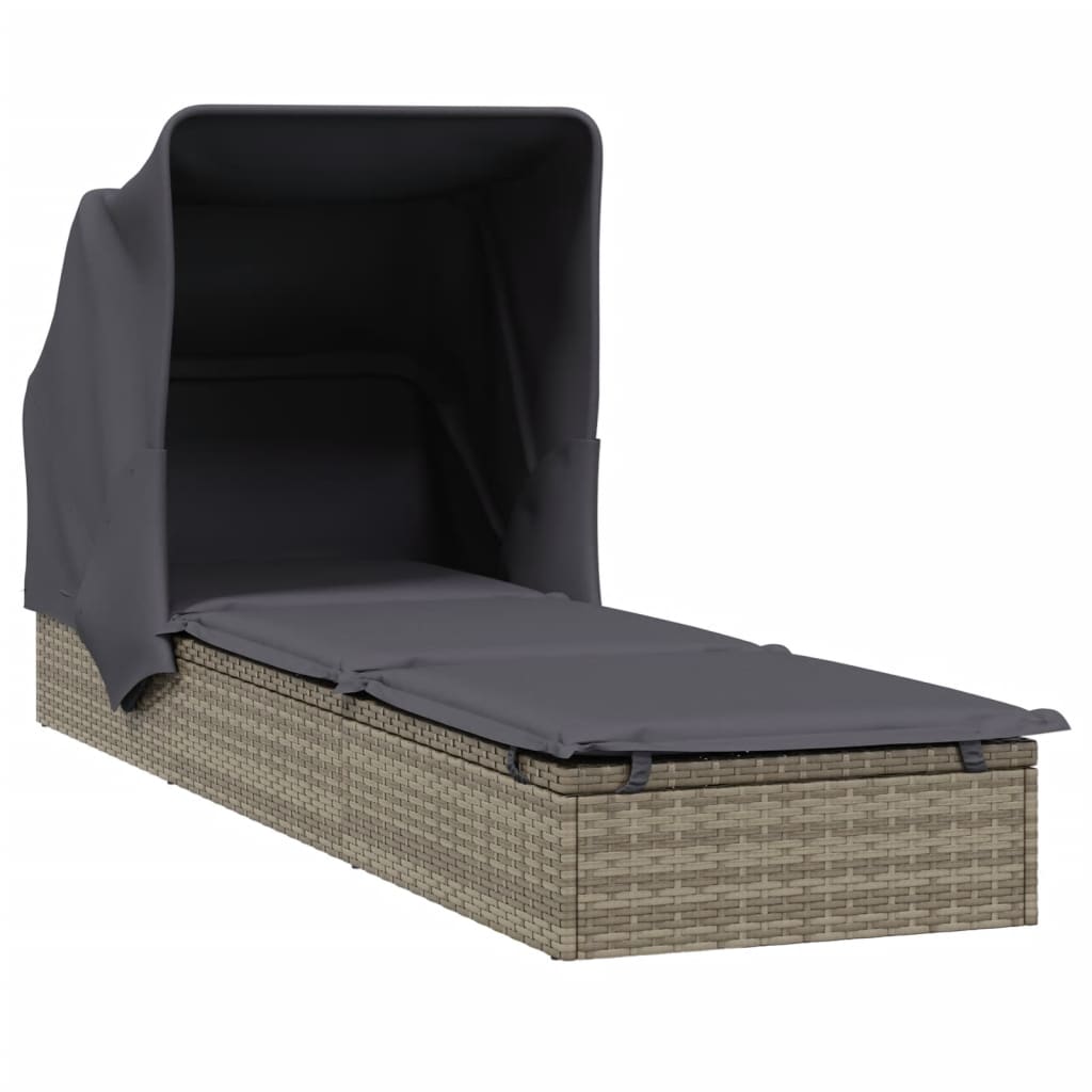 Ležaj za sunčanje sklopivi krov sivi 213 x 63 x 97 cm poliratan