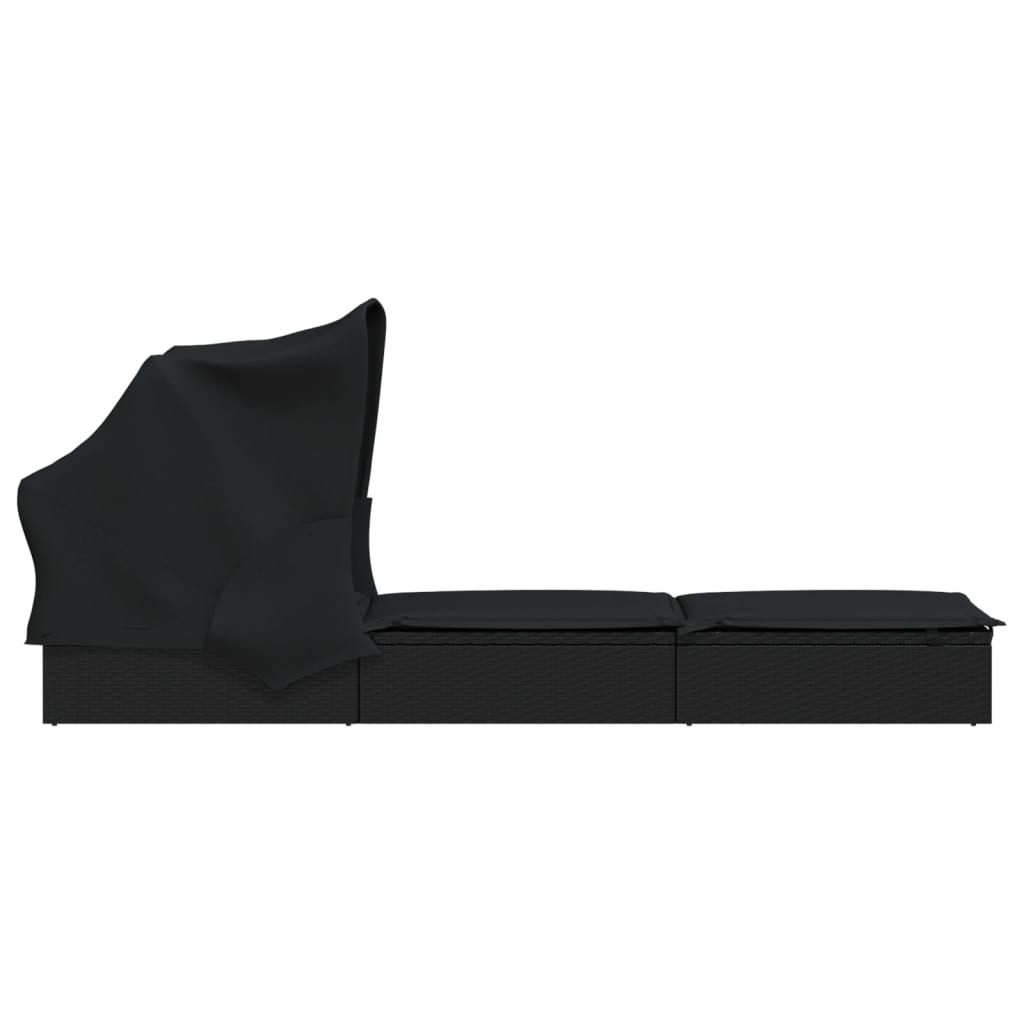 Ležaj za sunčanje sklopivi krov crni 213 x 63 x 97 cm poliratan