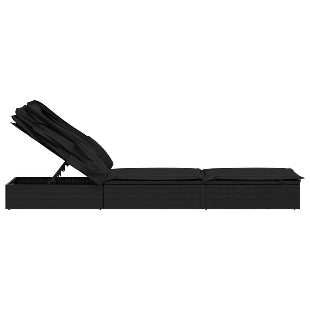 Ležaj za sunčanje sklopivi krov crni 213 x 63 x 97 cm poliratan