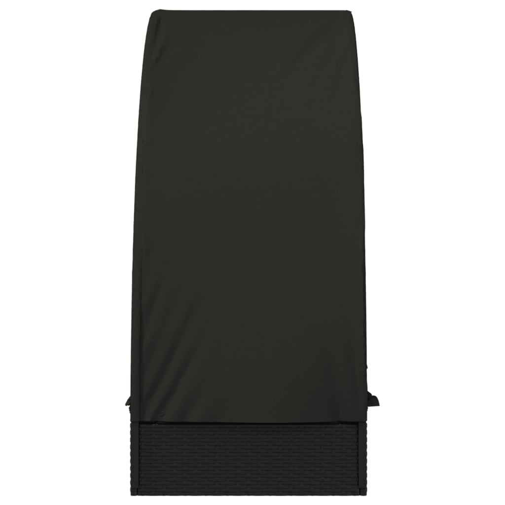 Ležaj za sunčanje s krovom crni 211 x 57 x 140 cm poliratan