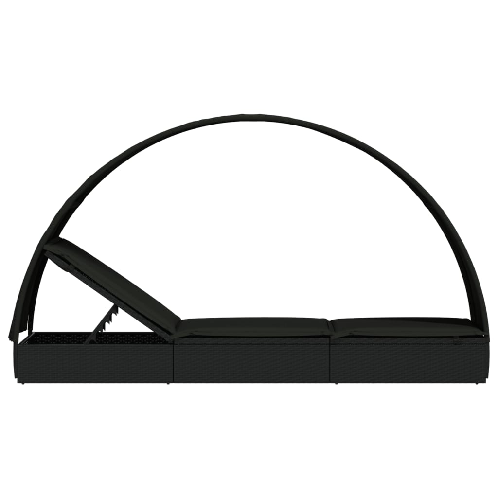 Ležaj za sunčanje s krovom crni 211 x 57 x 140 cm poliratan