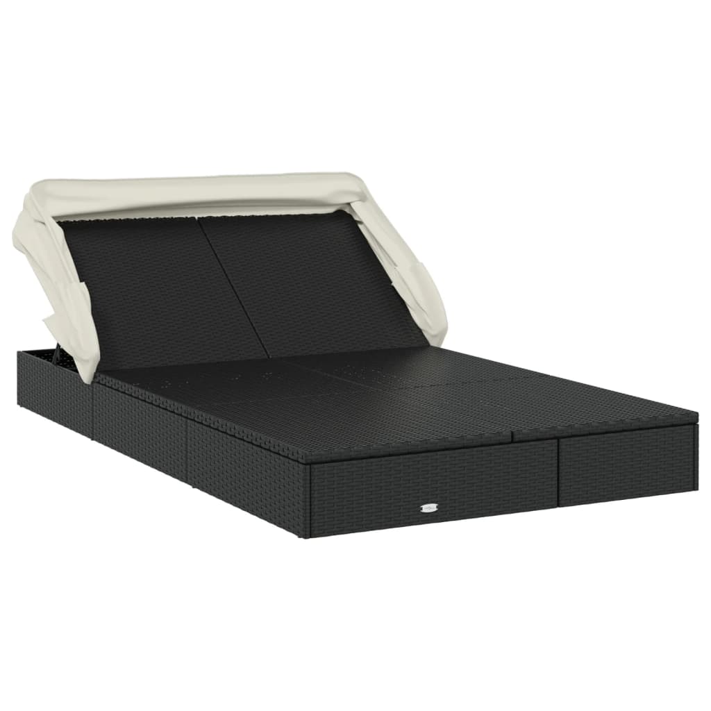Ležaj za sunčanje za 2 osobe crni 213 x 118 x 97 cm poliratan