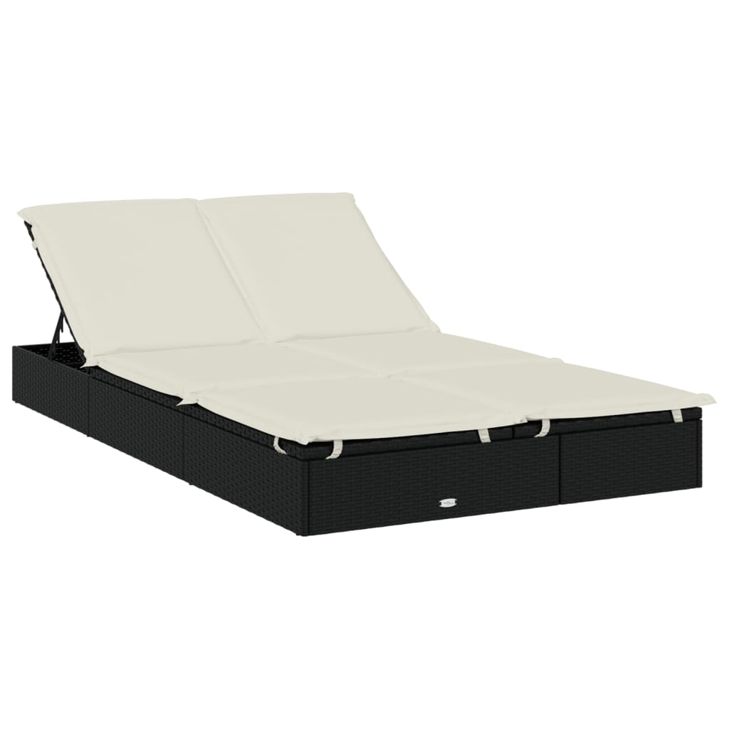 Ležaj za sunčanje za 2 osobe crni 213 x 118 x 97 cm poliratan