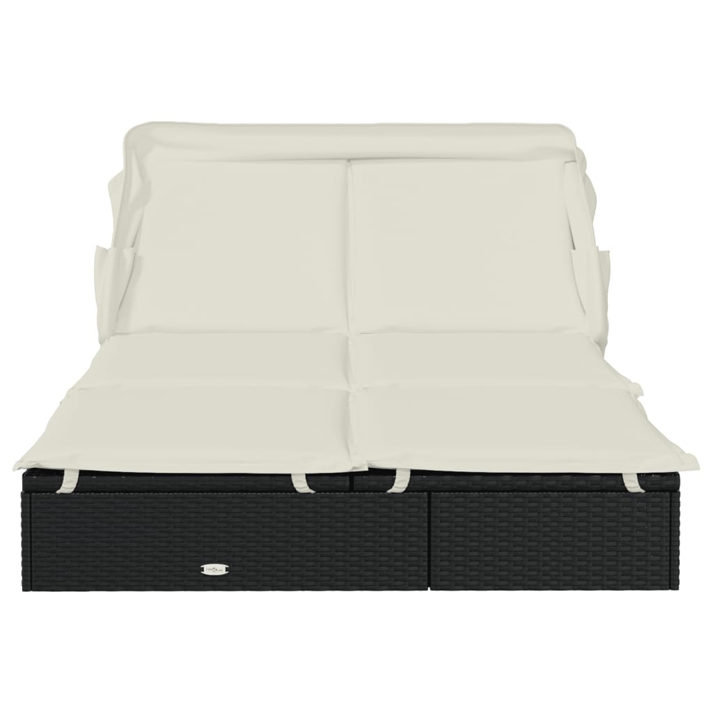 Ležaj za sunčanje za 2 osobe crni 213 x 118 x 97 cm poliratan