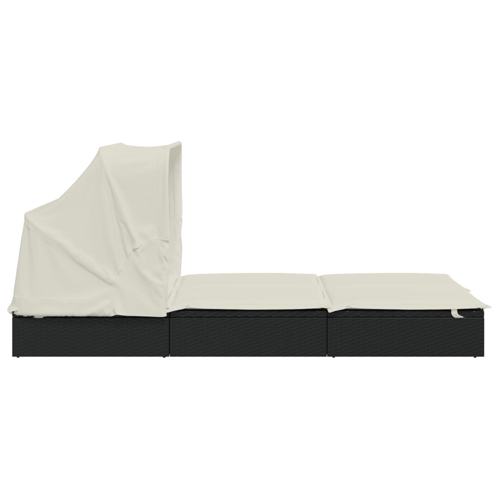 Ležaj za sunčanje za 2 osobe crni 213 x 118 x 97 cm poliratan