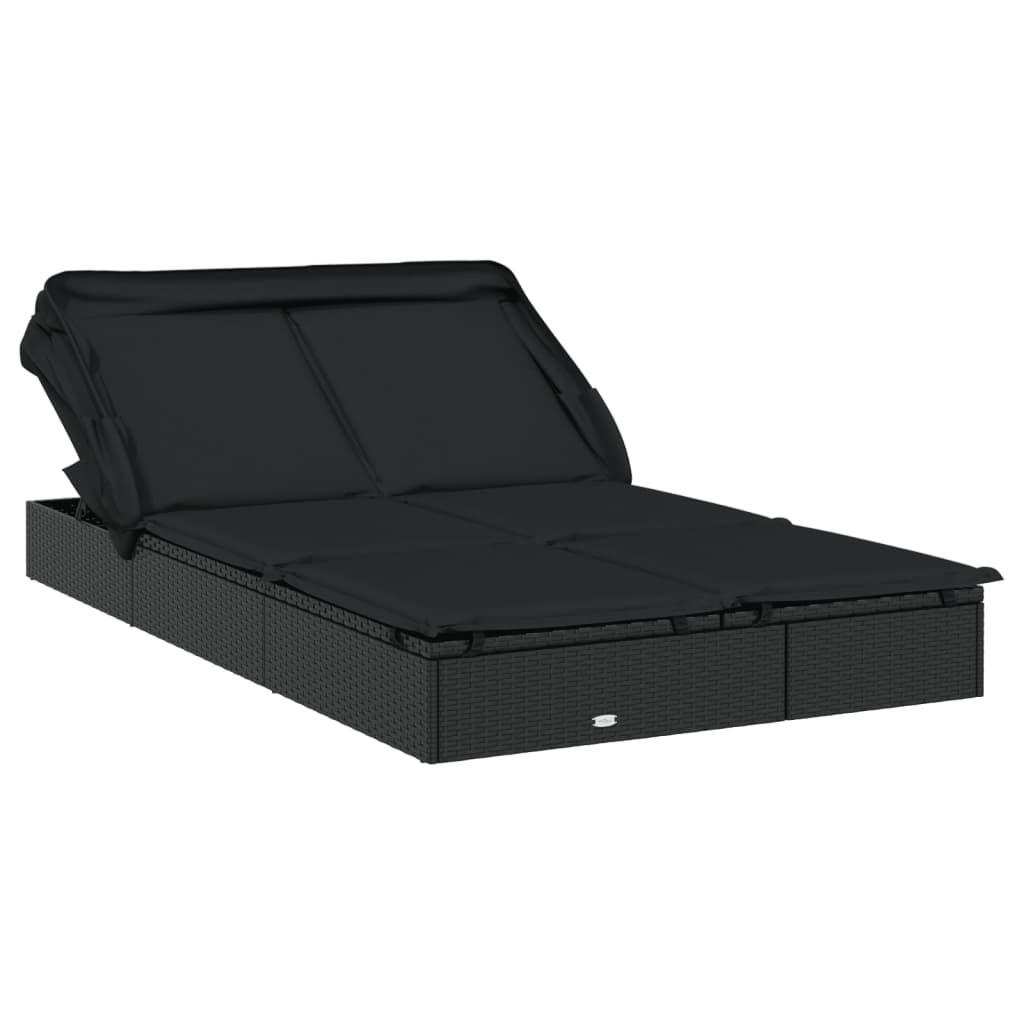 Ležaj za sunčanje za 2 osobe crni 213 x 118 x 97 cm poliratan