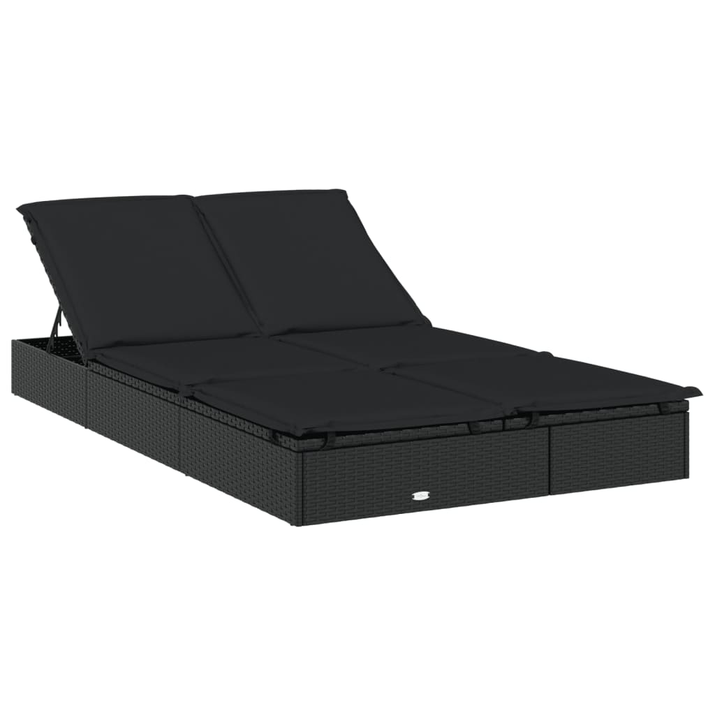 Ležaj za sunčanje za 2 osobe crni 213 x 118 x 97 cm poliratan