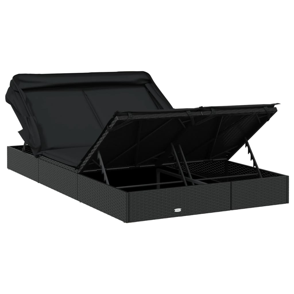 Ležaj za sunčanje za 2 osobe crni 213 x 118 x 97 cm poliratan