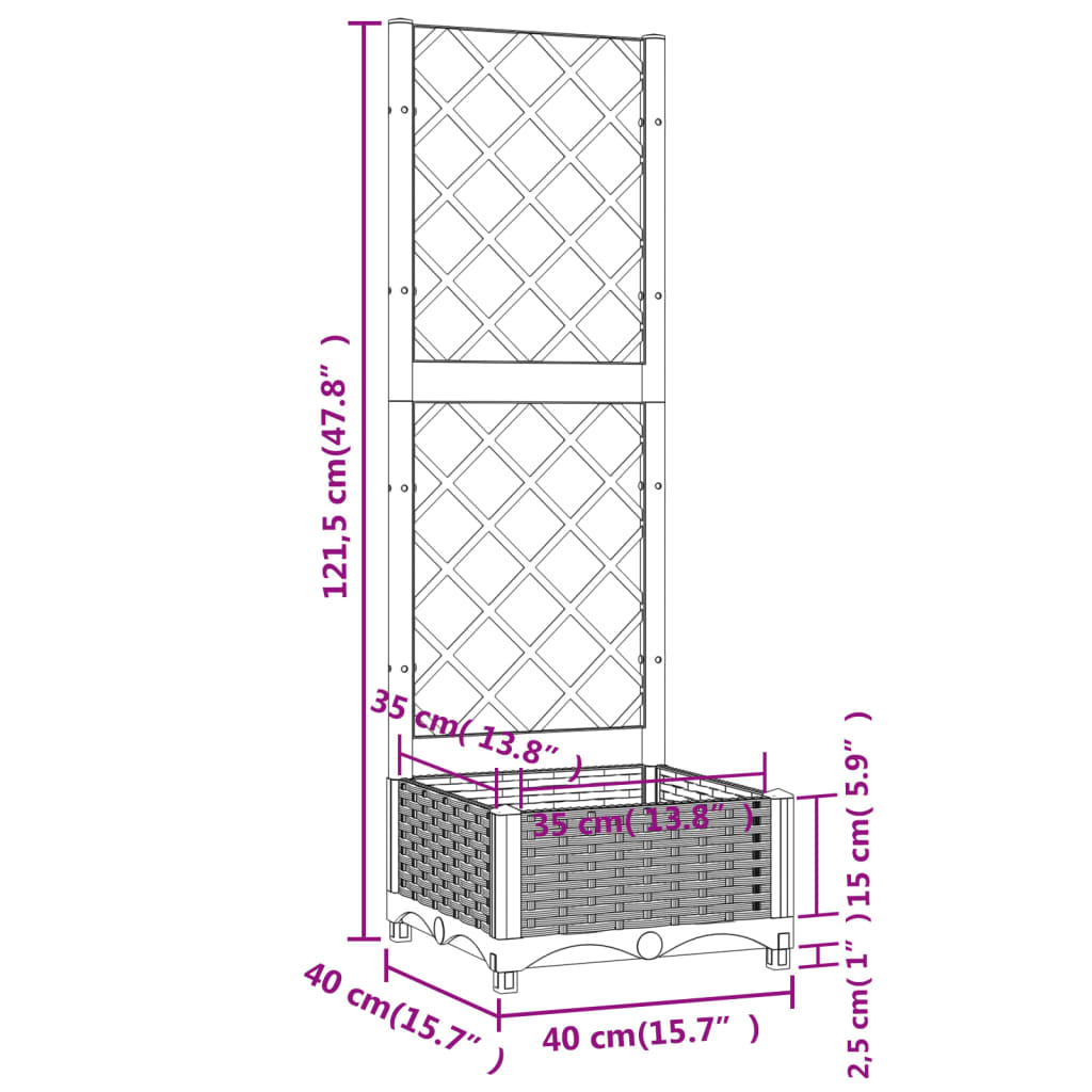 Vrtna sadilica s rešetkom svjetlosiva 40 x 40 x 121,5 cm PP