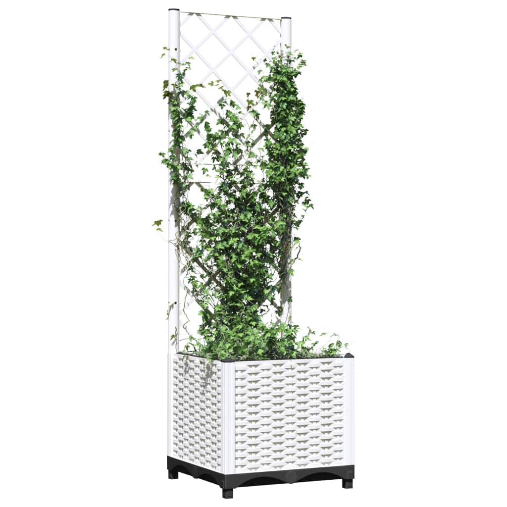 Vrtna sadilica s rešetkom bijela 40 x 40 x 136 cm PP