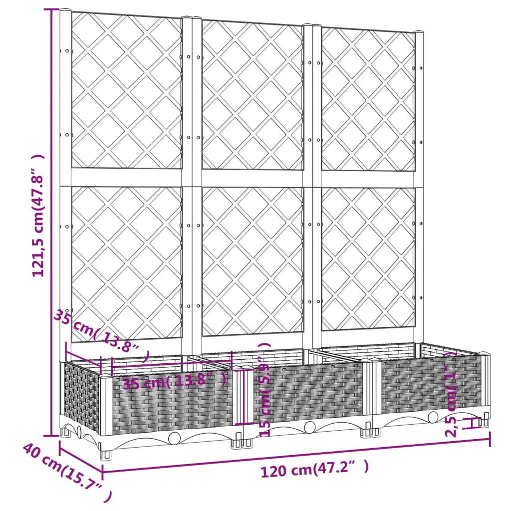 Vrtna žardinjera s rešetkom bijela 120x40x121,5 cm PP