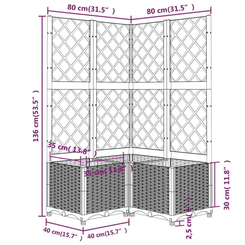 Vrtna sadilica s rešetkom bijela 80 x 80 x 136 cm PP