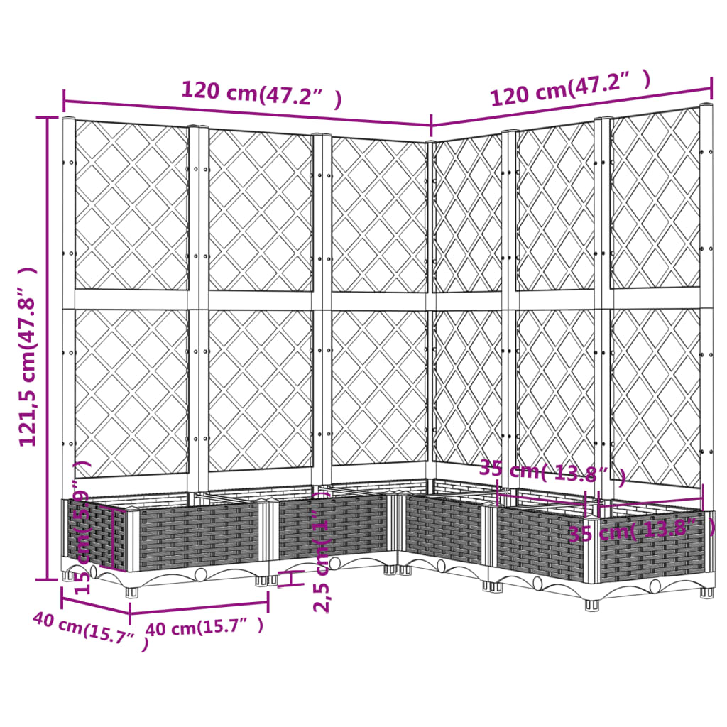 Vrtna sadilica s rešetkom bijela 120 x 120 x 121,5 cm PP